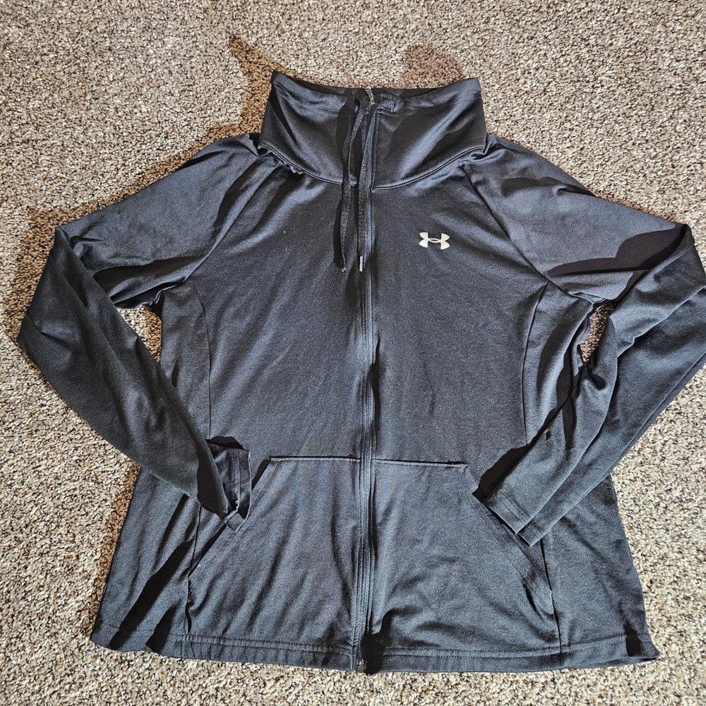 Under Armour Womens HeatGear Full Zip Jacket Black Funnel Neck Large 1319383